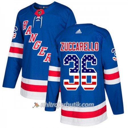 Män Ishockey New York Rangers Tröja Mats Zuccarello 36 Adidas 2017-2018 Blå USA Flag Fashion Authentic